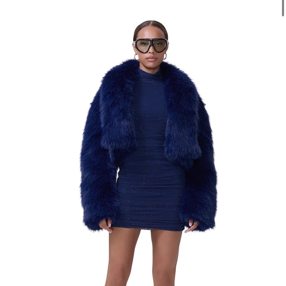 AFRM Stephanie fur jacket in dark navy